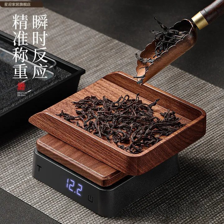 茶叶电子秤胡桃木茶则实木厨房秤克称食物称茶具配件充电迷你茶秤