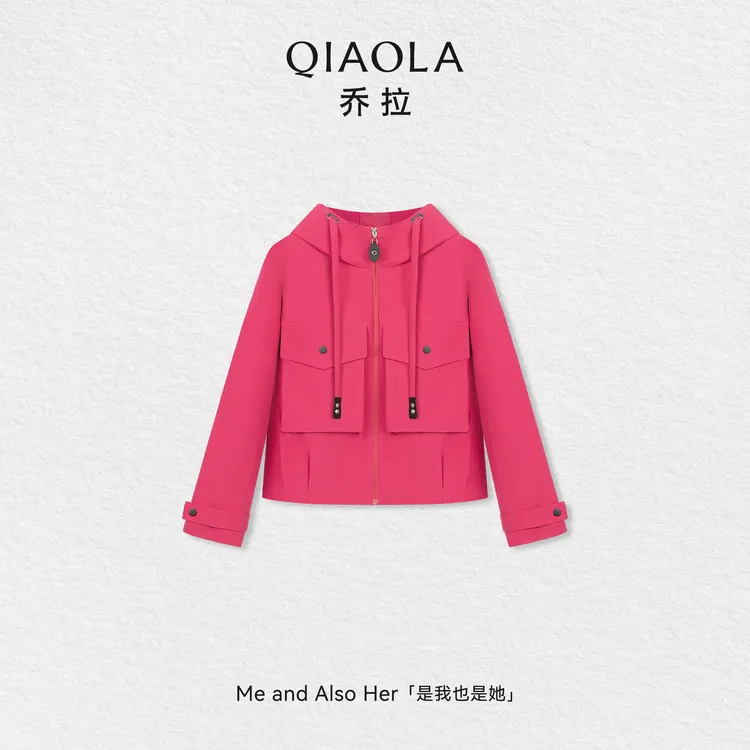QIAOLA/乔拉【霓虹热恋】秋冬季连帽工装时尚休闲显瘦百搭短外套