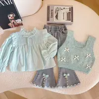 女童衬衫马甲三件套春装新款儿童装上衣女孩衣服衬衣时髦洋气可爱