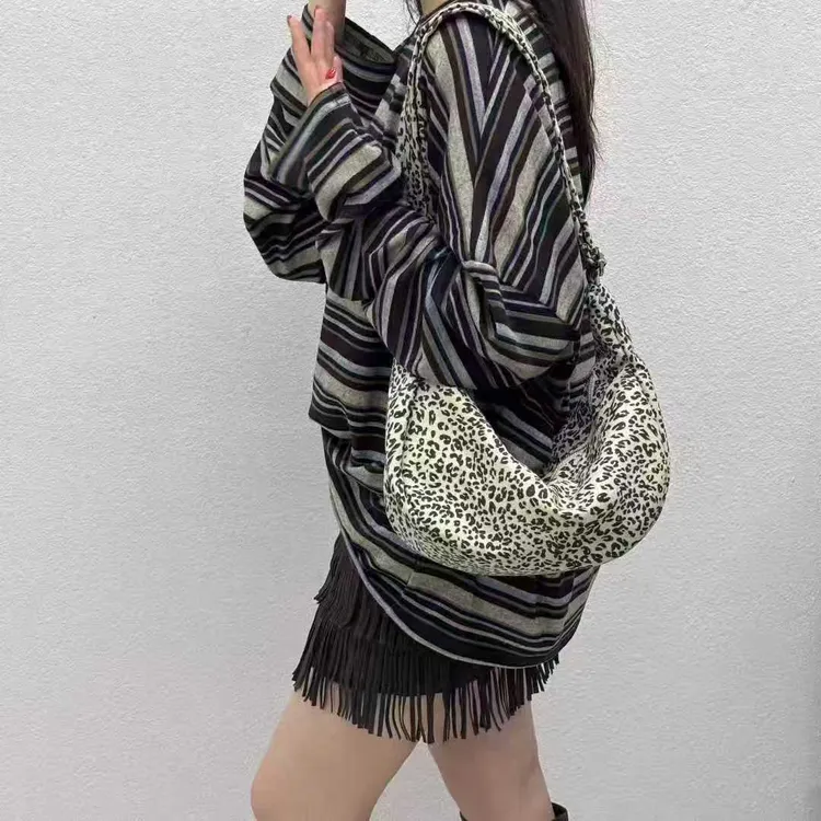 豹纹包包时尚复古韩版斜挎包百搭气质女包通勤休闲帆布包经典女包