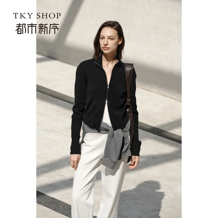 TKYSHOP极简通勤风立领双头拉链针织开衫女款春秋季10I1LA01A033