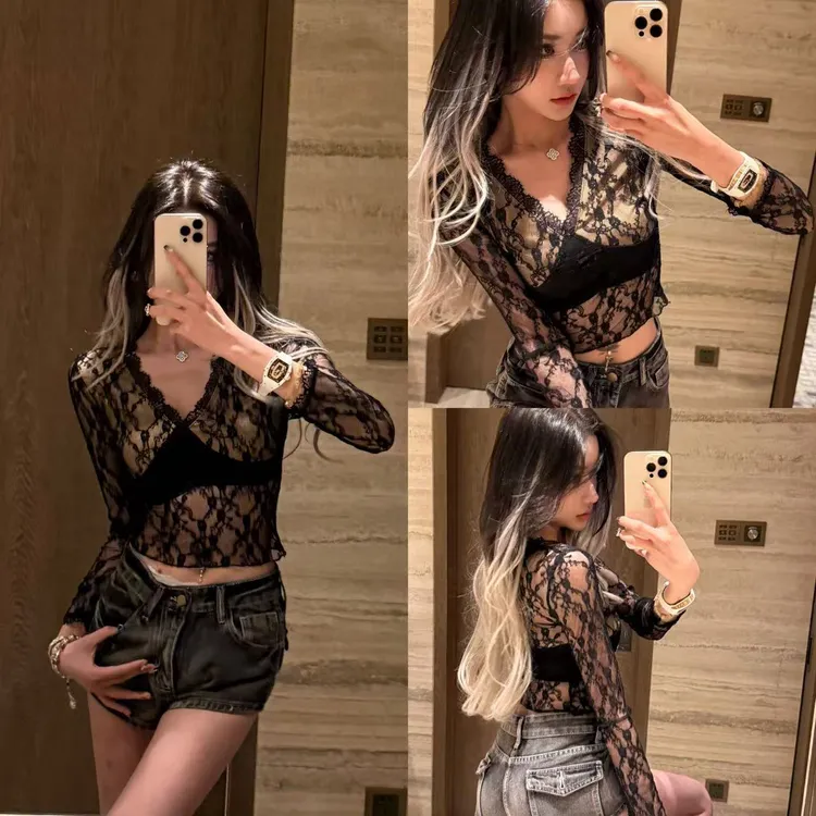 本命蕾丝！新款心机性感大美女内搭上衣