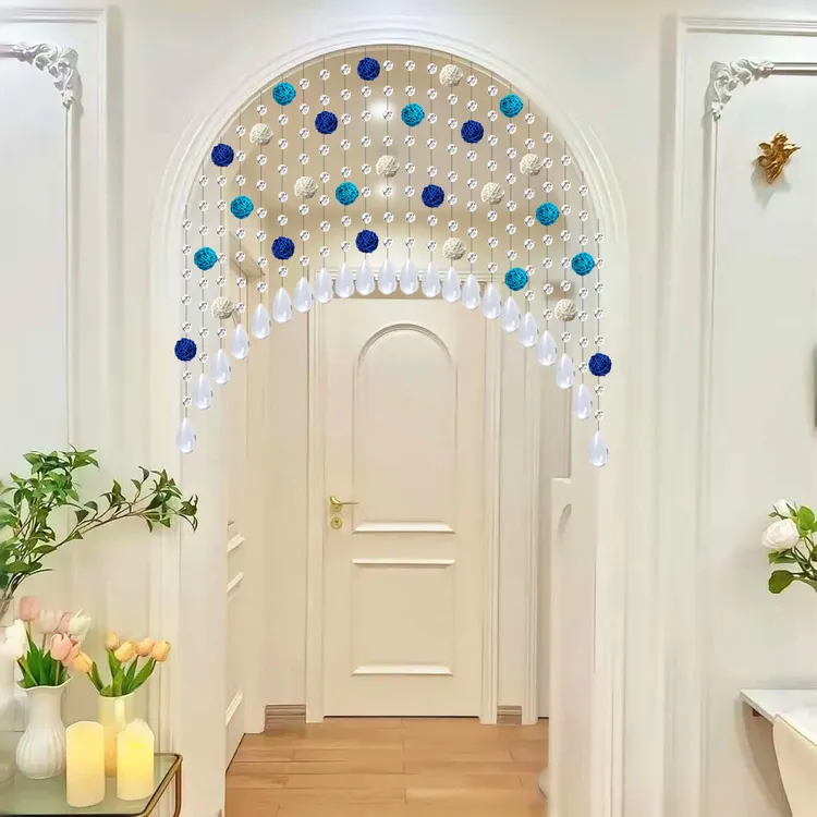 水晶珠帘藤球门洞拱门定制挂帘客厅玄关隔断卧室门对门风水挂帘子