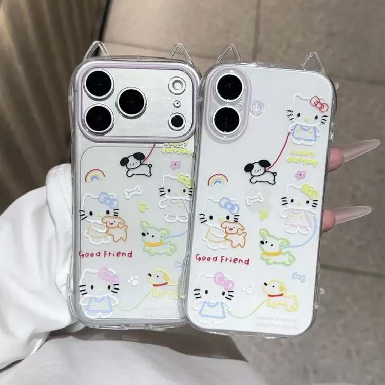 彩色简笔画小猫小狗适用iPhone17/15/14/13promax手机壳12/11防摔