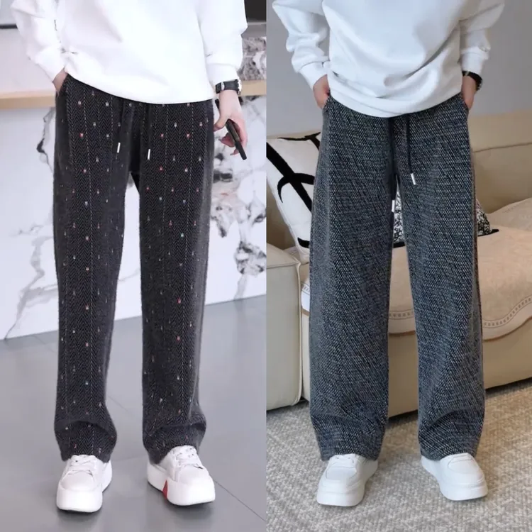 秋冬新款绒面加厚潮牌直筒休闲裤男士高级感时尚宽松百搭阔腿长裤