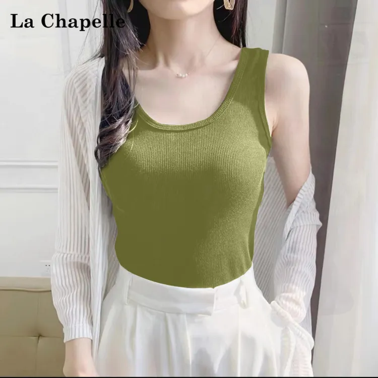 拉夏贝尔螺纹吊带背心女夏季西装内搭打底衫无袖外穿百搭显瘦上衣