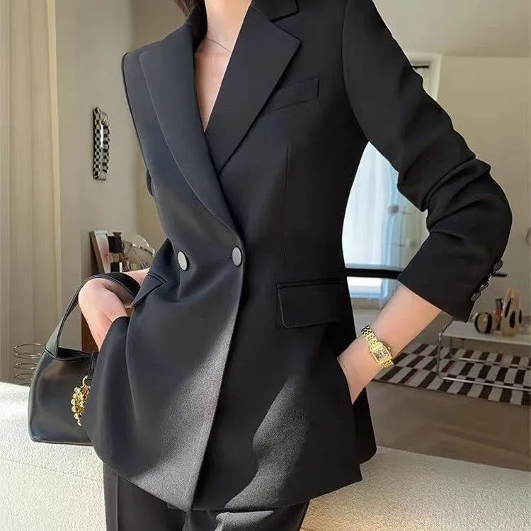 西装套装女高级感阔腿裤韩版休闲时尚职业潮黑色炸街西服外套春秋