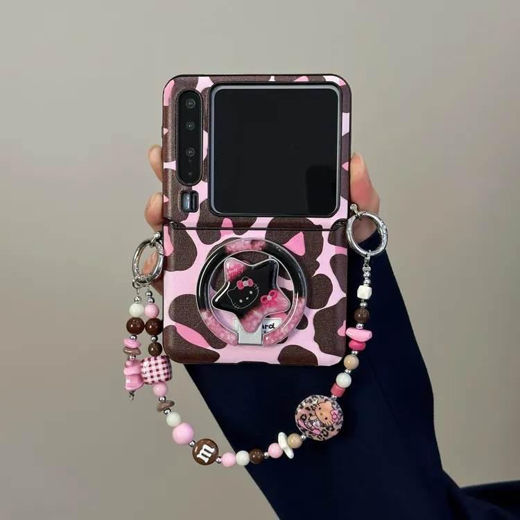 适用华为PuraX手机壳pocket2折叠屏简约粉色豹纹个性时尚女保护套