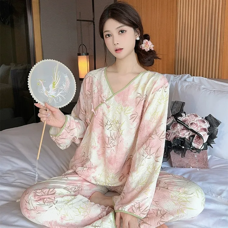 云朵棉睡衣女款春秋季爆款2025新款新中式秋天长袖长裤家居服套装