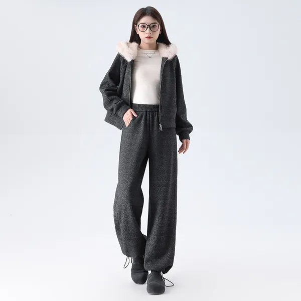 燕苹新冬款连帽外套松紧腰可调脚口慵懒松弛感保暖两件套装CX2596