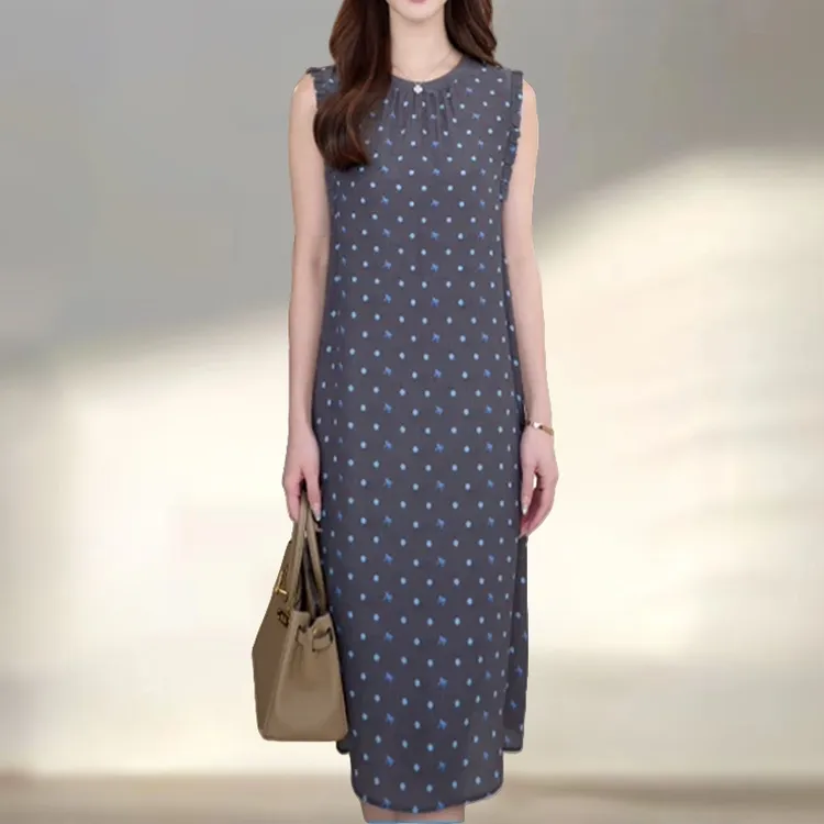 气质慵懒风波点蝴蝶印花连衣裙2025新款高级感轻奢大码女装中长裙