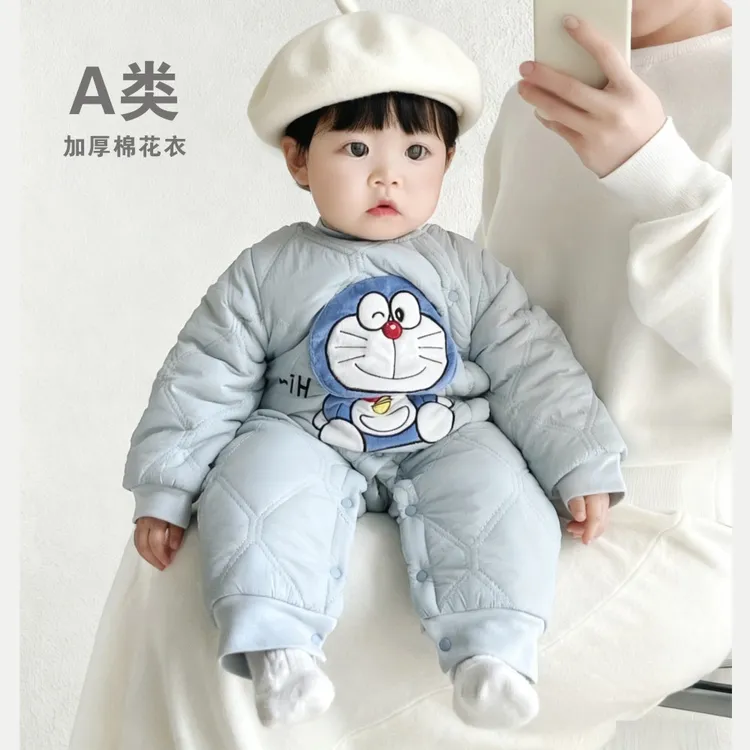 婴儿外出棉花衣婴幼儿连体衣潮流加厚秋冬款洋气男女宝宝保暖哈衣