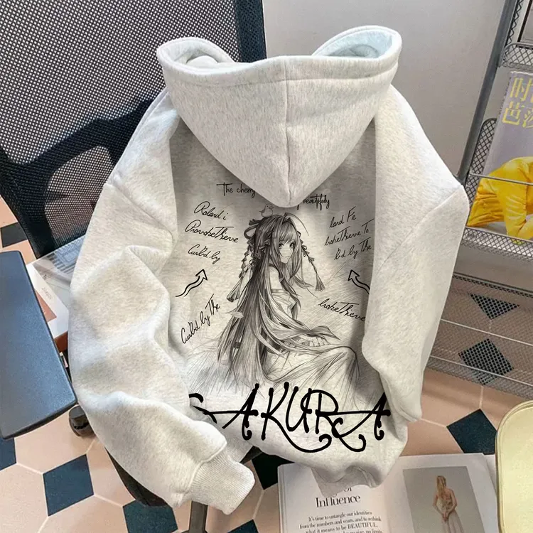 【龙族动漫周边】上杉绘梨衣印花连帽卫衣加绒宽松情侣二次元穿搭