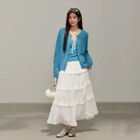 张大人【晴空漫语】大码女装微胖妹妹清新感针织开衫内搭蛋糕裙套装