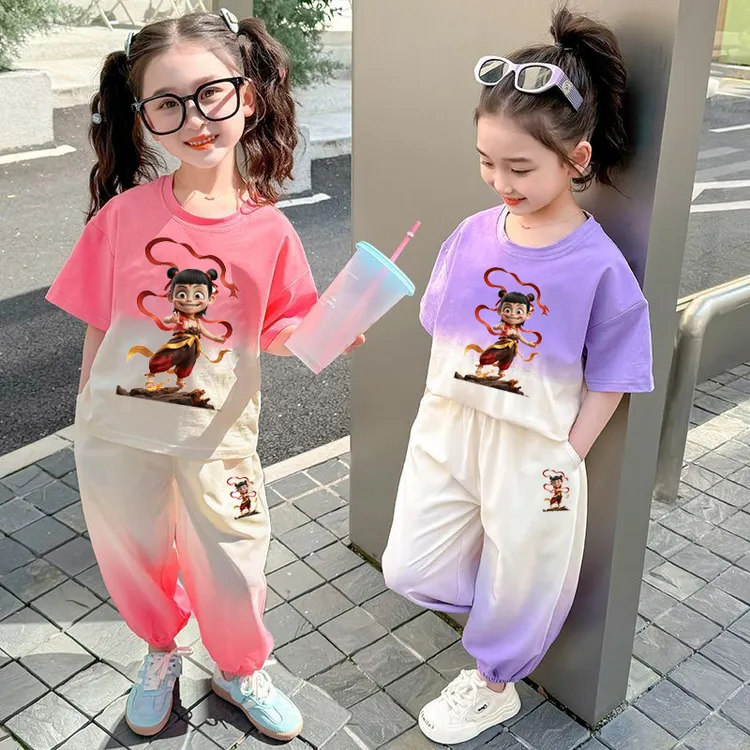 哪吒魔童女童小女孩帅气短袖夏季夏装服装装哪吒哪吒服装儿童