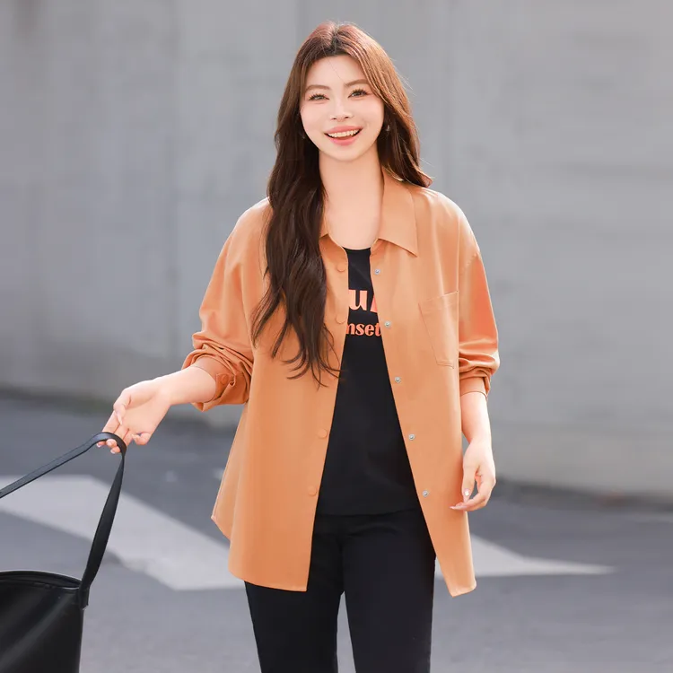 【流光风斜纹人棉衬衫】MsShe大码女装2025宽松长款上衣K2503011