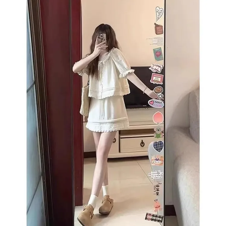 加大码减龄休闲套装气质法式甜美阔腿网红时尚休闲短袖小香风短袖