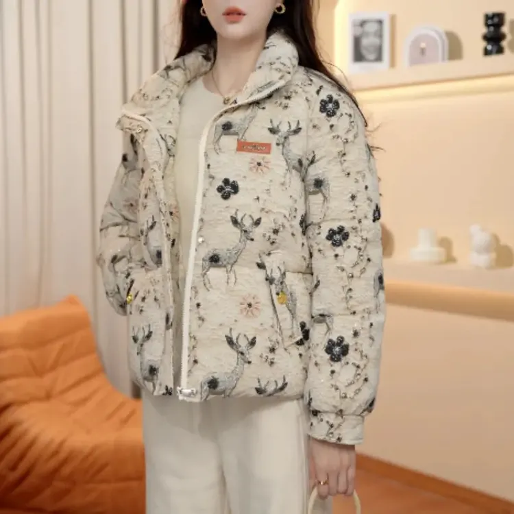 2025新款冬季高端专柜棉服-时尚休闲百搭女士印花女款宽松潮流女