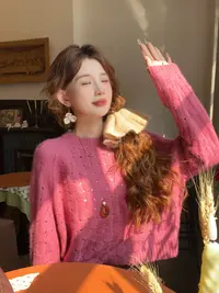 温舒敏【里斯本秋】港风复古编织镂空毛衣衫女百搭上衣MJ1689441