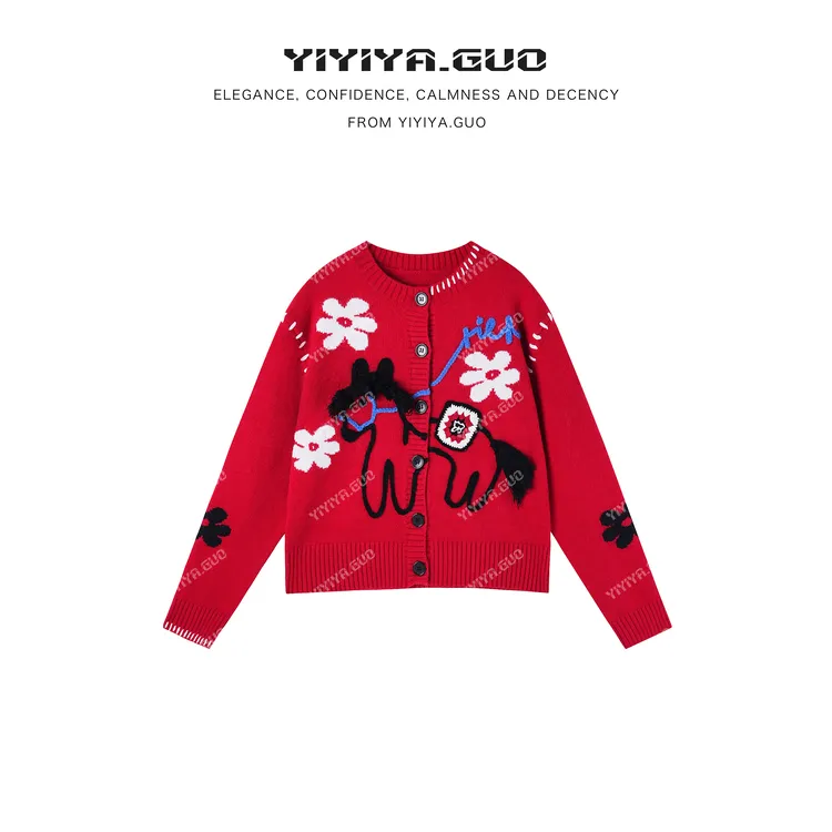 yiyiya.Guo艺艺吖【马上有钱】新款圆领刺绣针织羊毛毛衣110042SS52