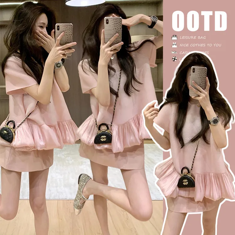 时髦孕妇装新款夏季薄款设计感拼接时尚款宽松舒适孕妇上衣两件套