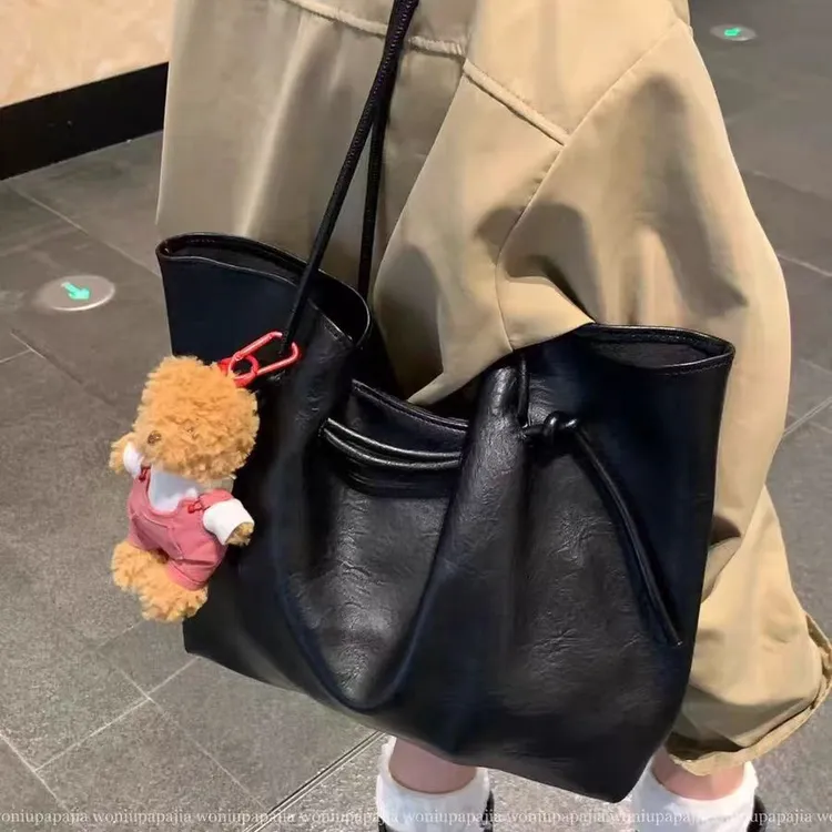 高级感复古绑带托特包女2025秋冬大容量PU皮质单肩包时尚手提包包