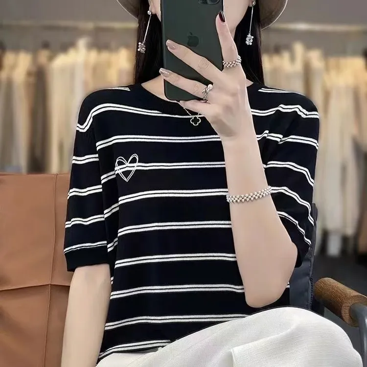 爱心款2025年新款短袖女冰丝针织.