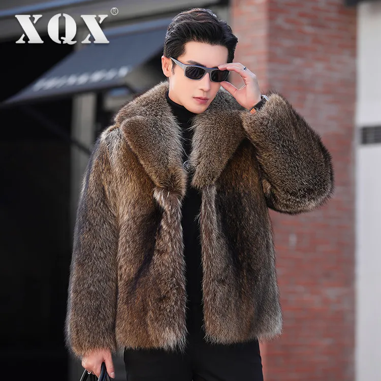 正宗美洲貉子毛皮毛一体男外套宽松休闲男装大毛领海宁皮草保暖厚