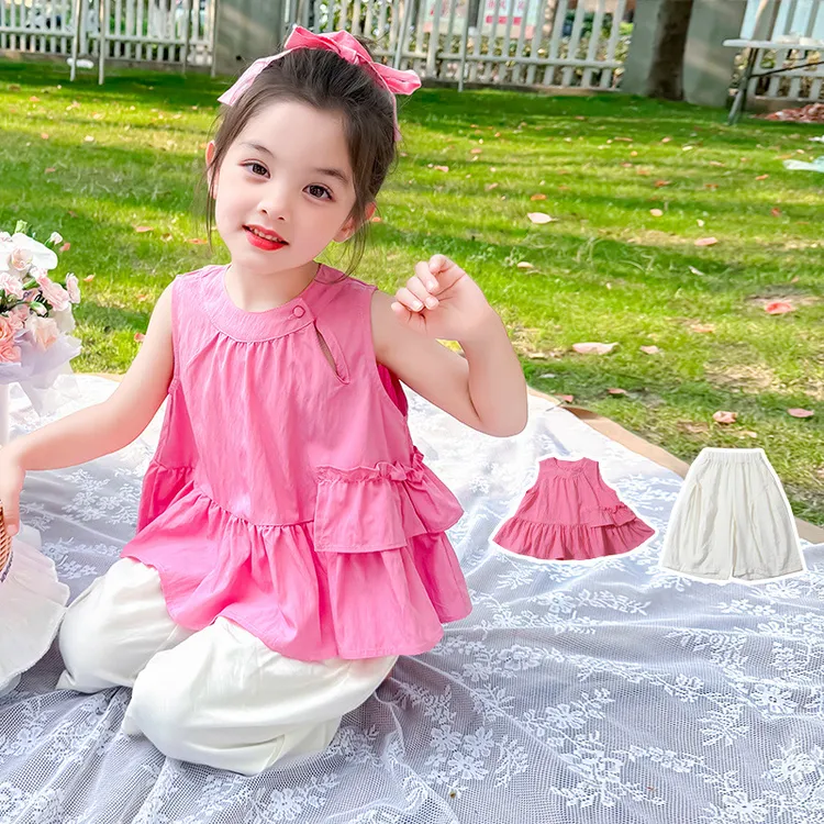 女童纯色无袖套装2025夏季新款时尚小女孩洋气两件套中小儿童夏装