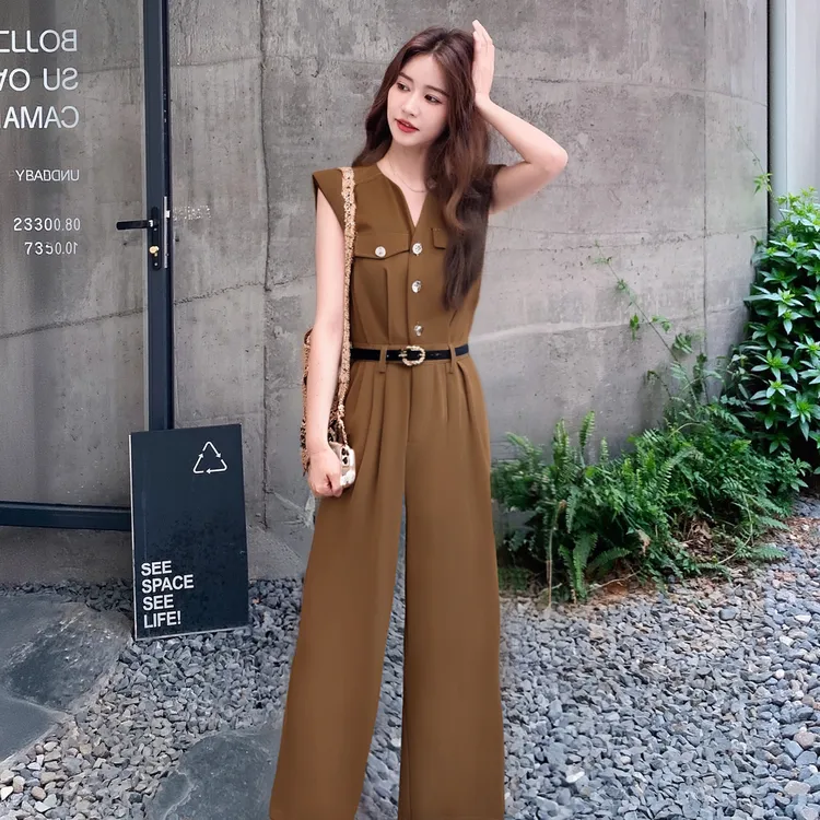 A【送腰带】2025夏季新款法式轻奢气质时尚高级收腰显瘦连体裤D2434