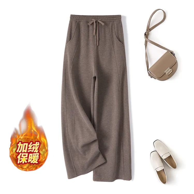 清2025秋冬加绒加厚垂感阔腿裤大码宽松休闲百搭直筒裤子80648