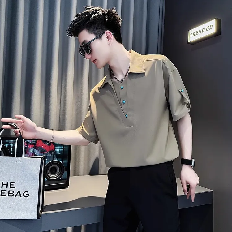 Cardanro/卡丹路假两件衬衫男夏季薄款短袖衬衣休闲百搭中袖上衣