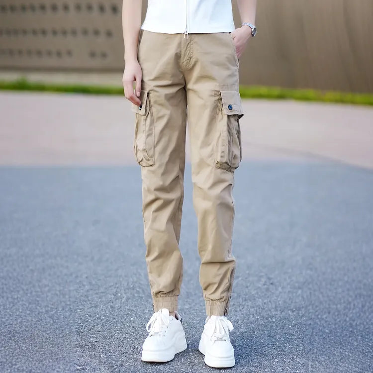 潮牌工装裤女2025春秋新款美式复古大口袋男女穿情侣束脚休闲裤子
