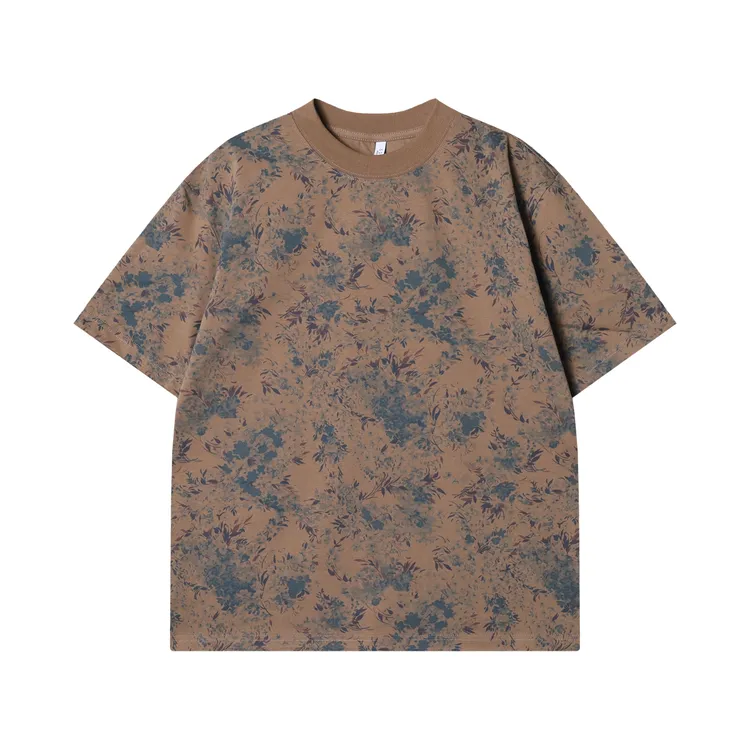 夏季高级感新款潮牌撞色晕染圆领短袖T恤百搭休闲时尚套头上衣