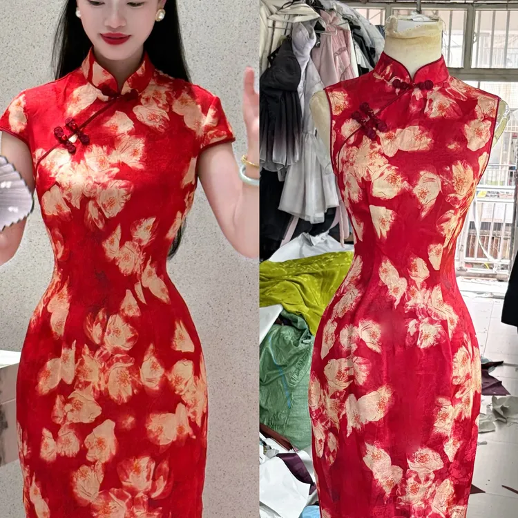 LHMknk1画报夫人原创自制大气红色新中式国风订婚旗袍 红气冲天