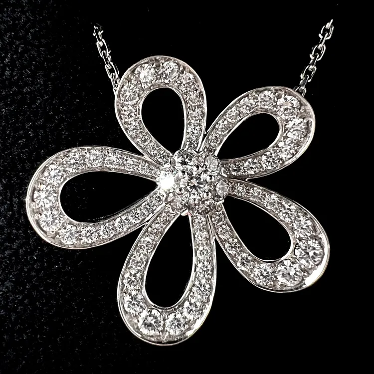 18k金满钻格桑花项链太阳花项链