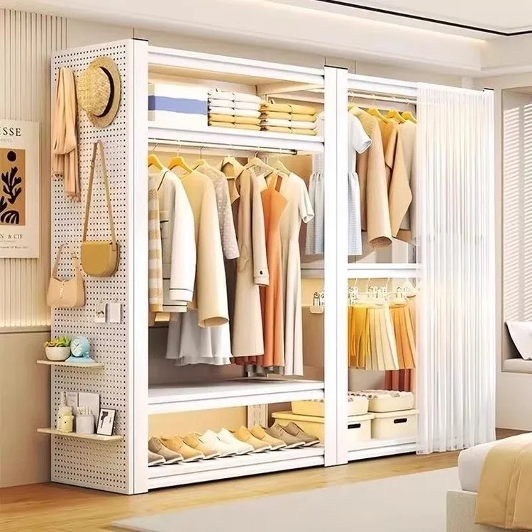 简易货架衣柜家用组装卧室出租房衣帽架开放式挂衣架钢制置物架子