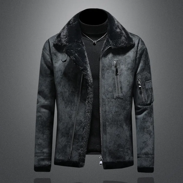 冬季麂皮绒加厚皮毛一体夹克男潮流时尚大码休闲百搭宽松保暖外套