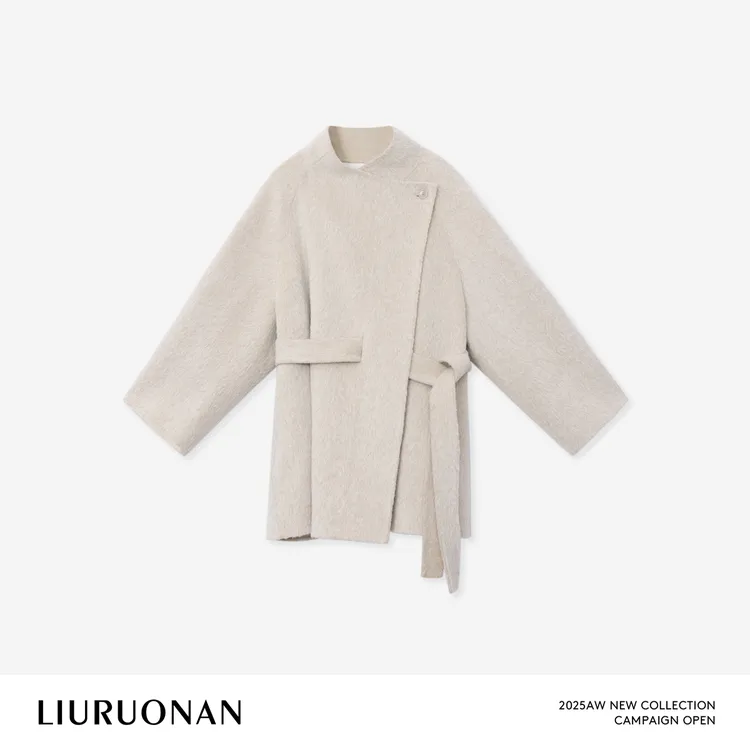 LIURUONAN 25WIN【香草奶黄大衣】立领小众设计感廓形毛呢外套