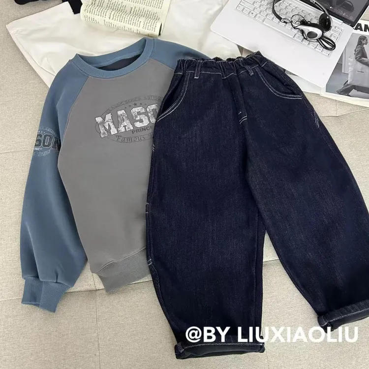 杭州六小六正版BY LIUXIAOLIU秋冬季儿童加绒牛仔裤17735