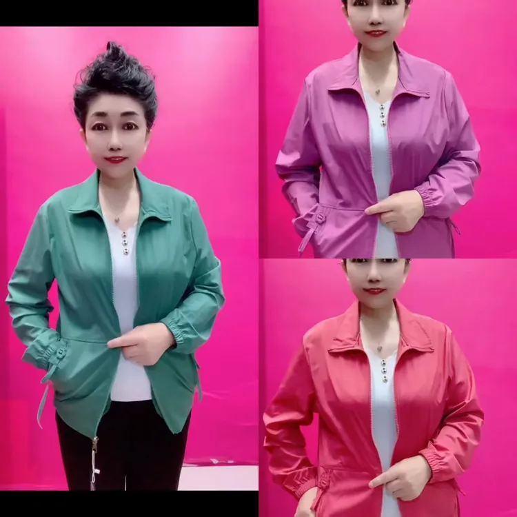 中老年妈妈装薄款纯色拉链防晒服