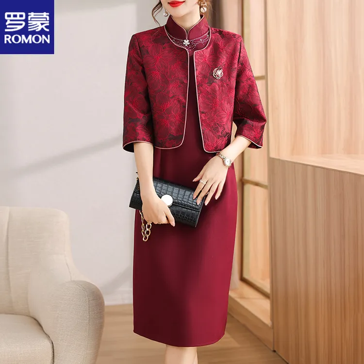 罗蒙喜婆婆妈妈装2025新款结婚礼服两件套中老年女婚宴改良旗袍裙