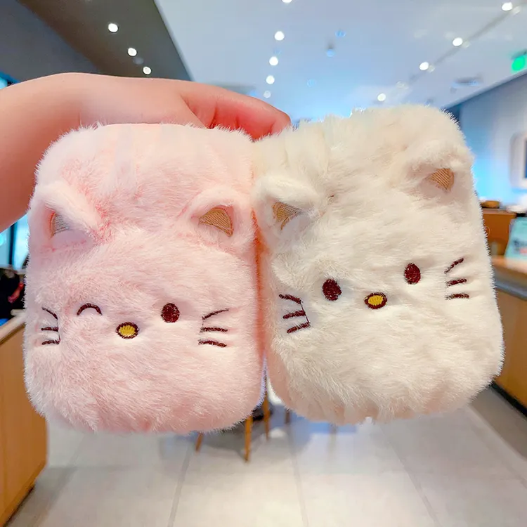 儿童可爱猫咪刺绣毛绒保暖袖套女童秋冬季防污耐脏套袖防油污护袖