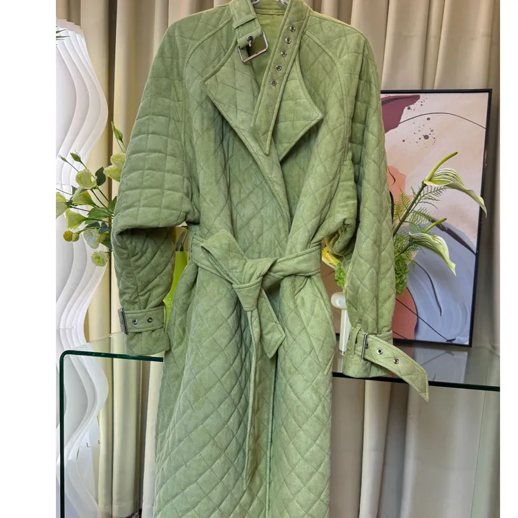 设计师款果绿色夹棉立领酷帅宽松版棉大衣外套洋气
