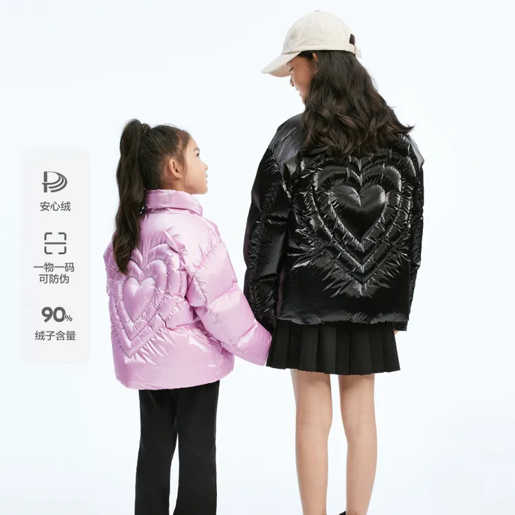 littlemoco童装冬装新款女童爱心亲子90绒羽绒外套新#KBD4EINT10
