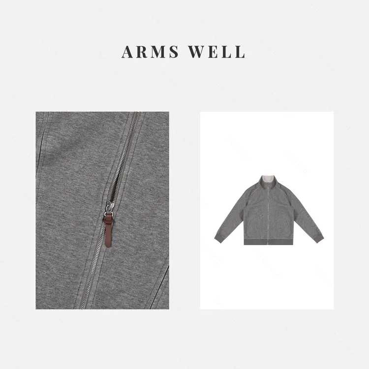 王囡囡 灰色翻领拉链落肩宽版卫衣外套（男装）L242