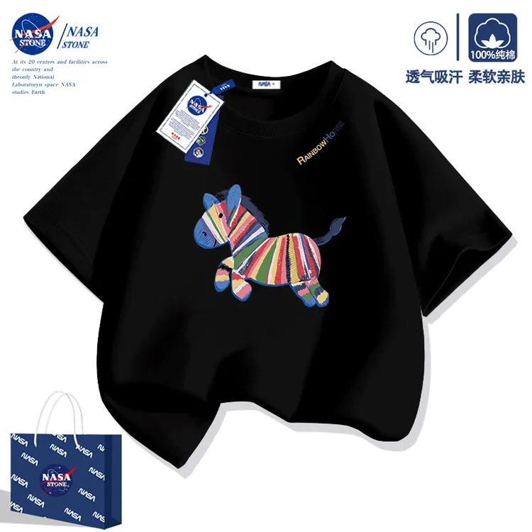 NASA联名短袖t恤儿童纯棉夏季2026新款马年本命年衣服男女童半袖