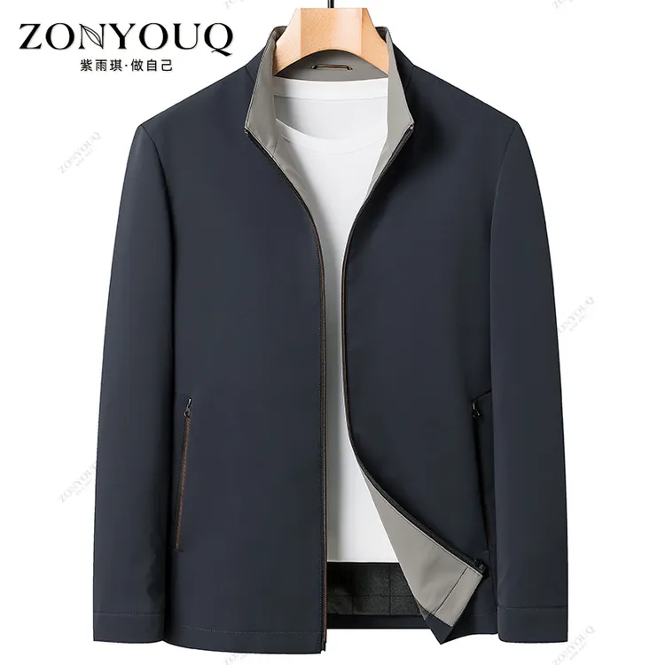 ZONYOUQ男士夹克外套2025秋季新款商务休闲宽松立领百搭拉链上衣