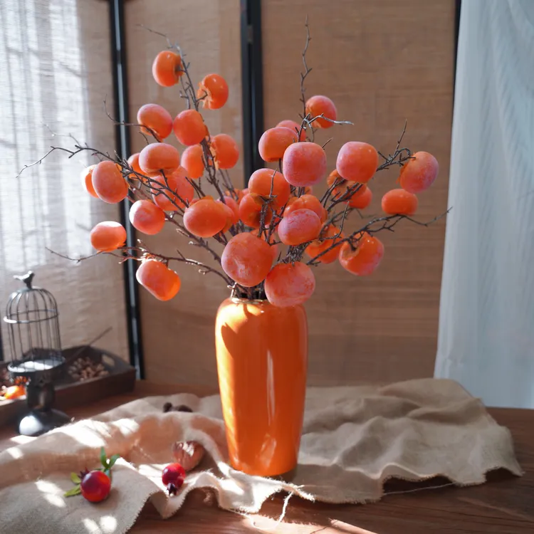 新仿真柿子6果高级假花客厅装饰品摆件柿柿如意红果家居花艺软装