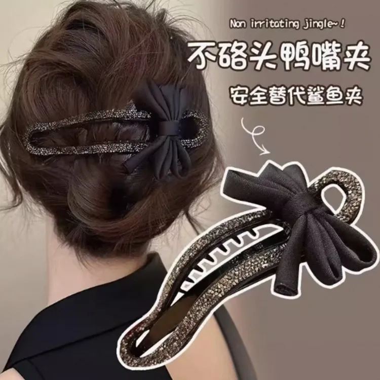 气质碎钻蝴蝶结发卡抓夹女后脑勺懒人盘发神器鸭嘴夹一字夹子头饰